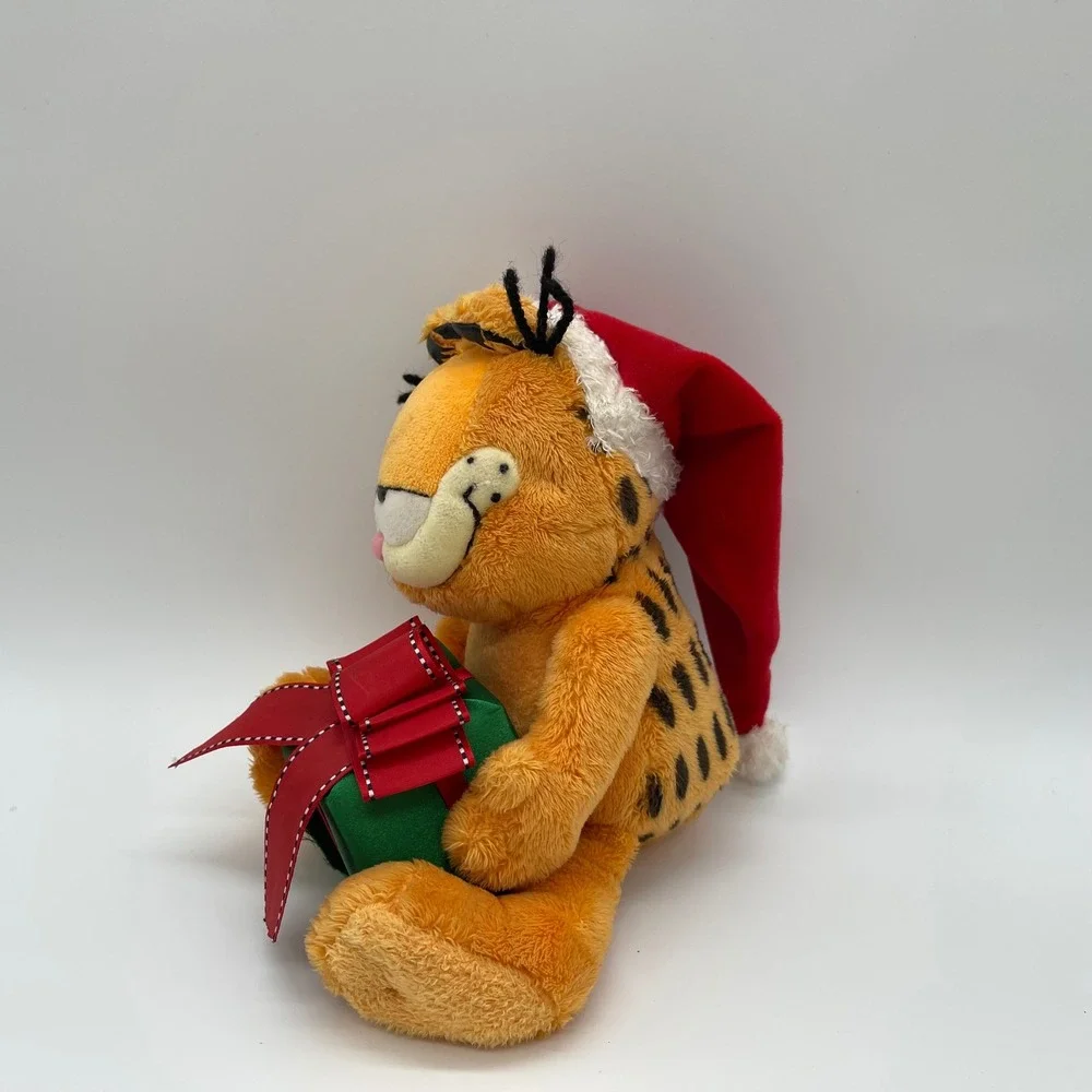 Ty Beanie Babies Garfield Christmas Plush Santa Hat Green Gift Box Holiday 8